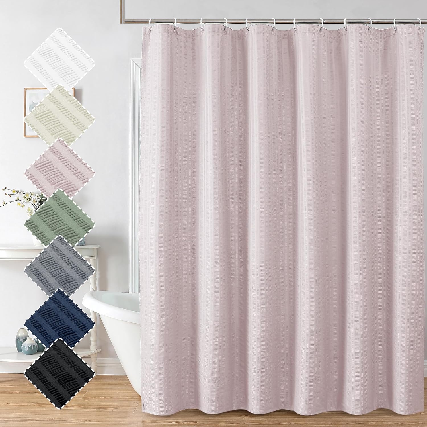 Moga Navy Blue Fabric Shower Curtains for Bathroom - Blue Hotel Spa Polyester Cloth Bath Curtain with 12 Holes, 72x72, Machine Washable, Navy Blue