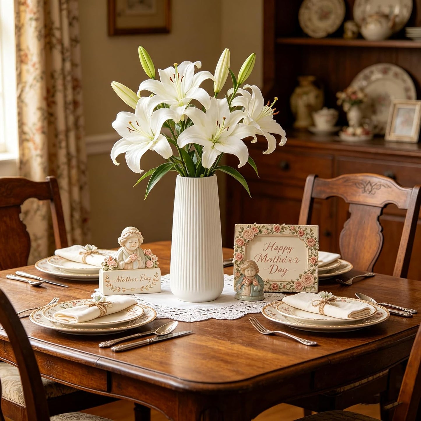 Ceramic Vase for Flower, Matte Black Ribbed Ceramic Vase for Home Decor, Nordic Minimalist Vase for Pampas Grass, Flowers Vases for Kitchen, Living Room, Bedroom, Office, Shelf Table (White)