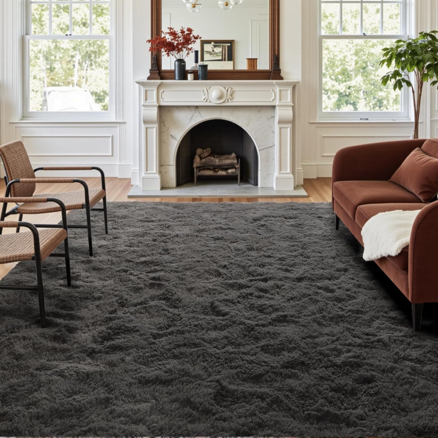 6x9 Ft Large Shag Rugs for Living Room, Tie-Dyed Ultra Soft Fluffy Furry Area Rugs for Bedroom Indoor Floor, Aesthetic Carpet for Kids Home Decor (Dark Grey)